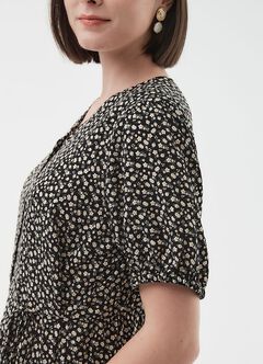 Floral Print Puff Sleeve Maternity & Nursing Dress, Black, hi-res