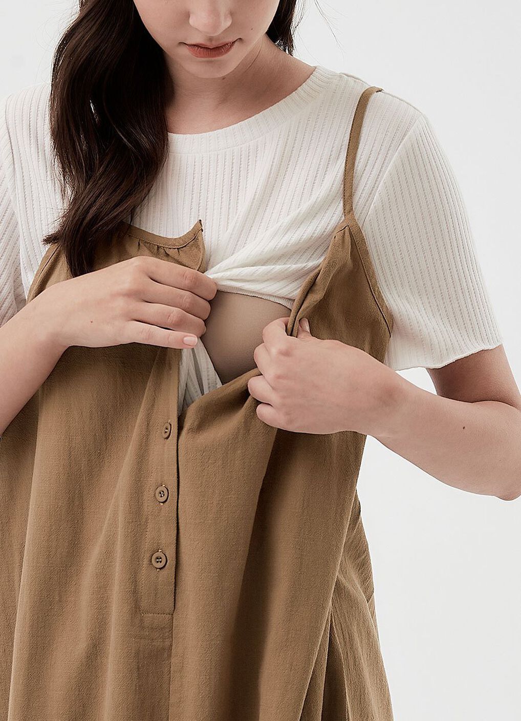 Buttoned Short Sleeve Maternity & Nursing Dress, , hi-res image number 1