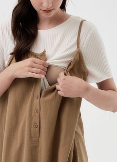 Buttoned Short Sleeve Maternity & Nursing Dress, , hi-res