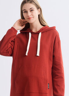 Relaxed Cotton Maternity & Nursing Hoodie Dress, Brick, hi-res