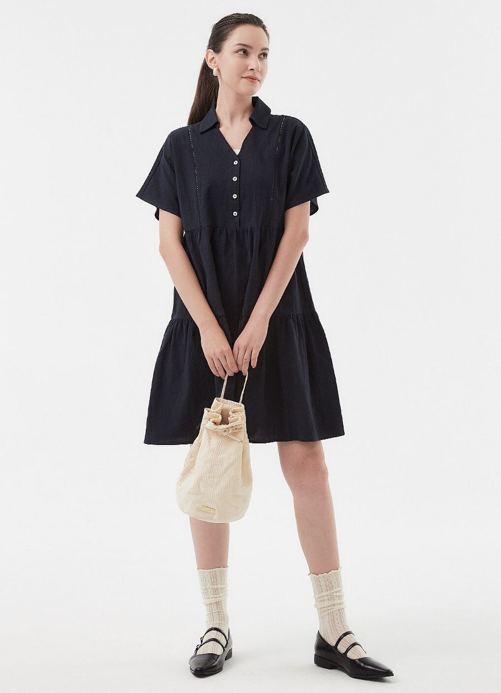 Cotton Maternity & Nursing Short Sleeve Tiered Dress, , hi-res image number 0