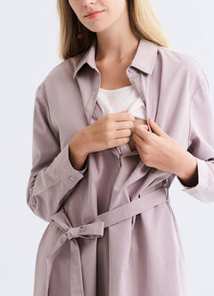 Elegant Belted Maternity & Nursing Shirt Dress, Lavender, hi-res