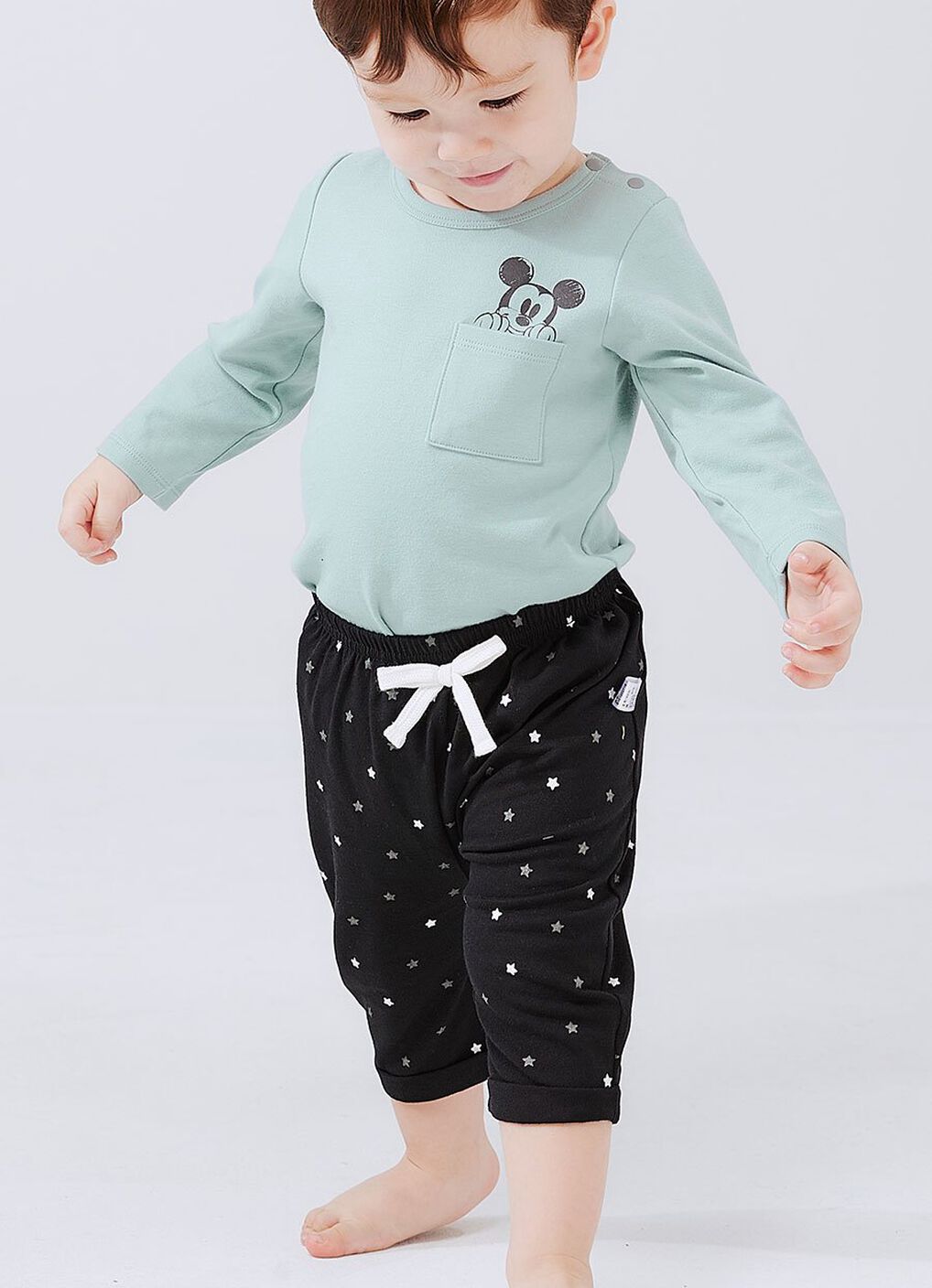 Twinkle Stars Baby Cotton Rolled Up Pants, Black, hi-res image number 1
