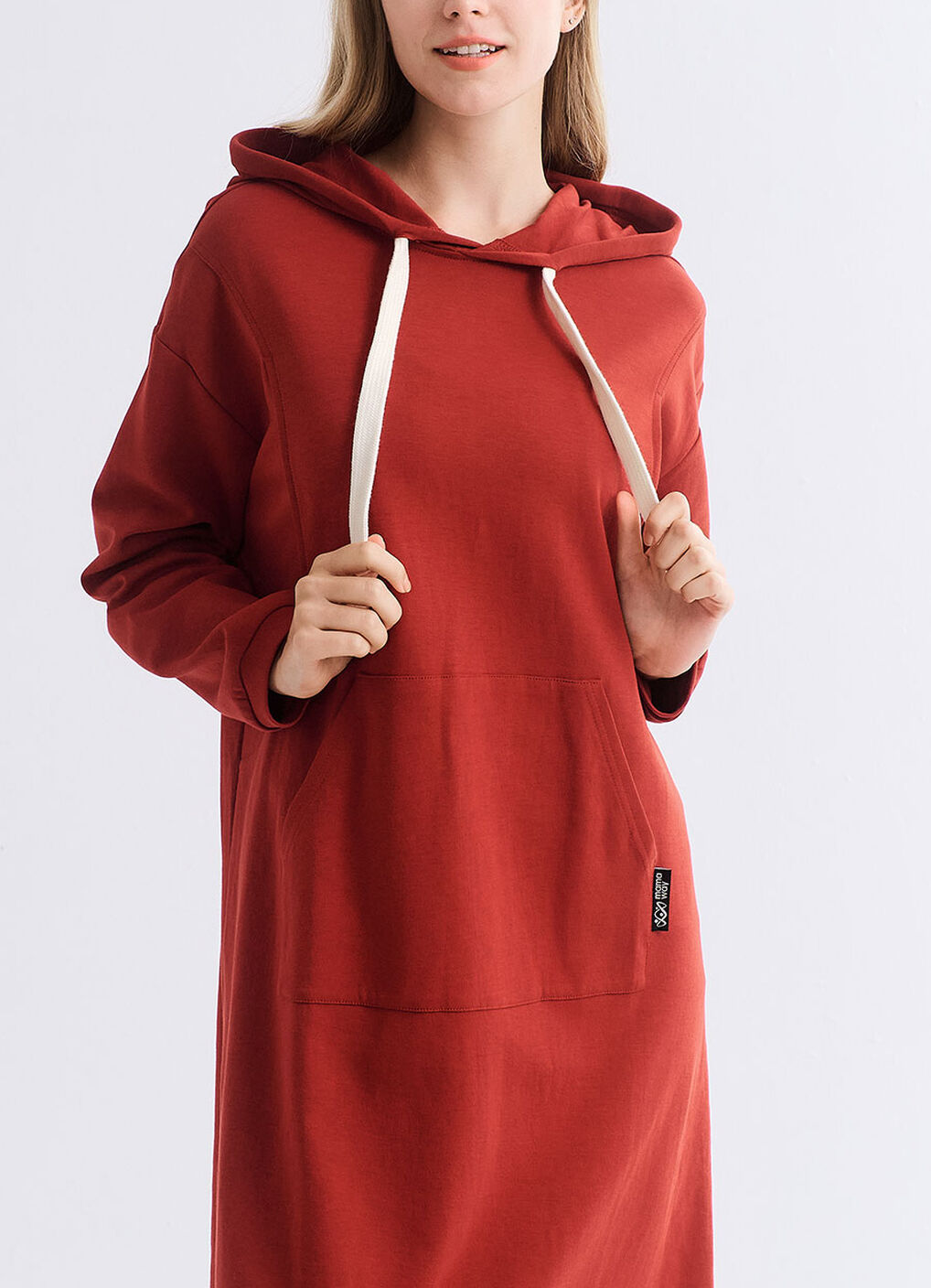 Relaxed Cotton Maternity & Nursing Hoodie Dress, Brick, hi-res image number 4