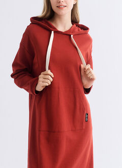 Relaxed Cotton Maternity & Nursing Hoodie Dress, Brick, hi-res