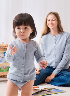 Knitted Crew Neck Maternity & Nursing Cardigan, Light Blue, hi-res