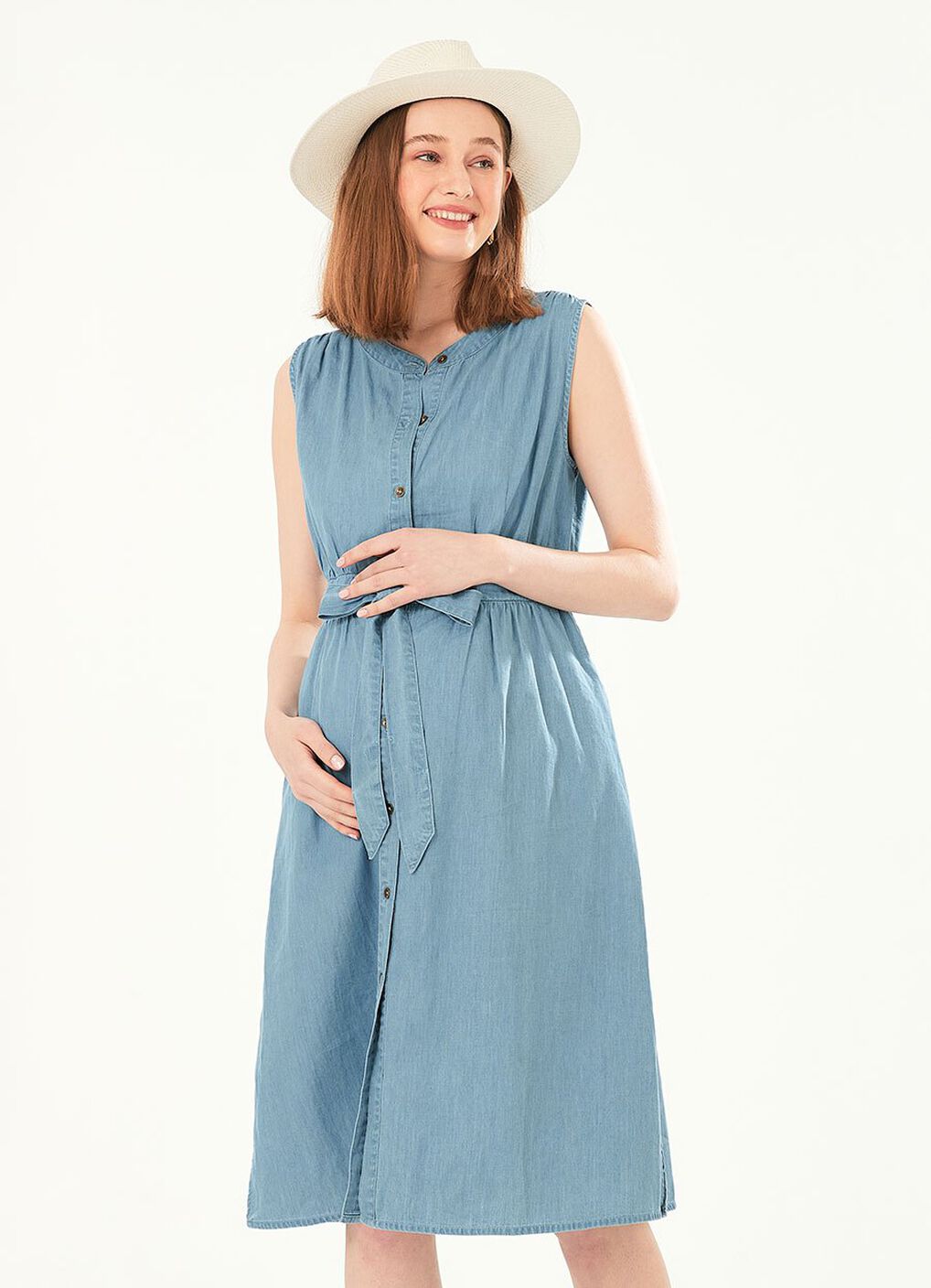 Button-through S/L Maternity & Nursing Dress, Blue, hi-res image number 4