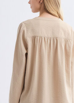Pleated V-Neck Maternity & Nursing Top, Khaki, hi-res