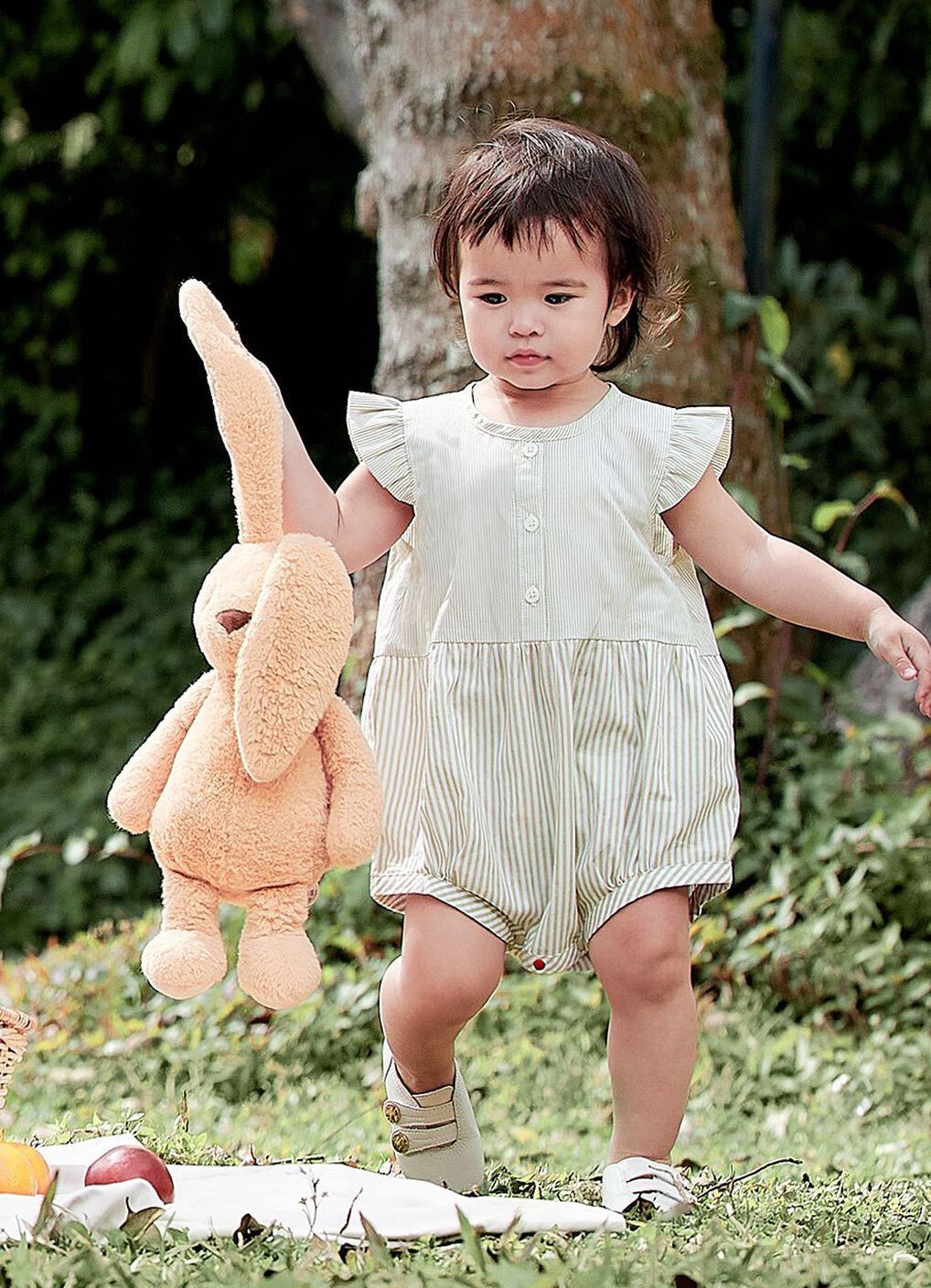 Striped Baby Ruffle Sleeve Romper, Lime, hi-res image number 1