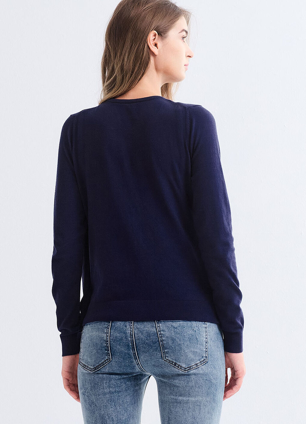 Knitted Crew Neck Maternity & Nursing Cardigan, Navy, hi-res image number 5