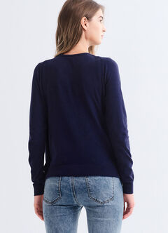 Knitted Crew Neck Maternity & Nursing Cardigan, Navy, hi-res