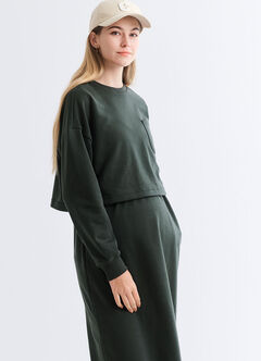Back Slit Maternity & Nursing Two-Piece Dress, Dark Green, hi-res