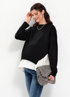 Knitted 2 in 1 Maternity & Nursing Layered Jumper, Black, hi-res