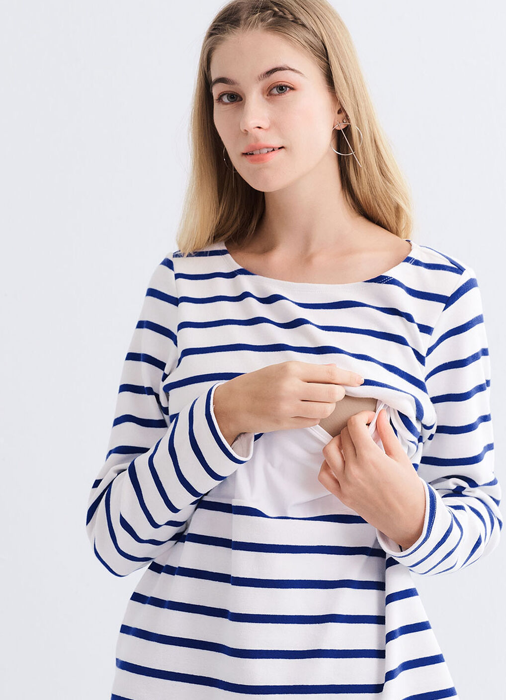 Striped Boat Neck Maternity & Nursing Top, , hi-res image number 4