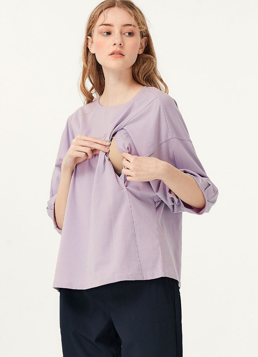 Lantern Sleeves Cotton M&N Top, , hi-res image number 1
