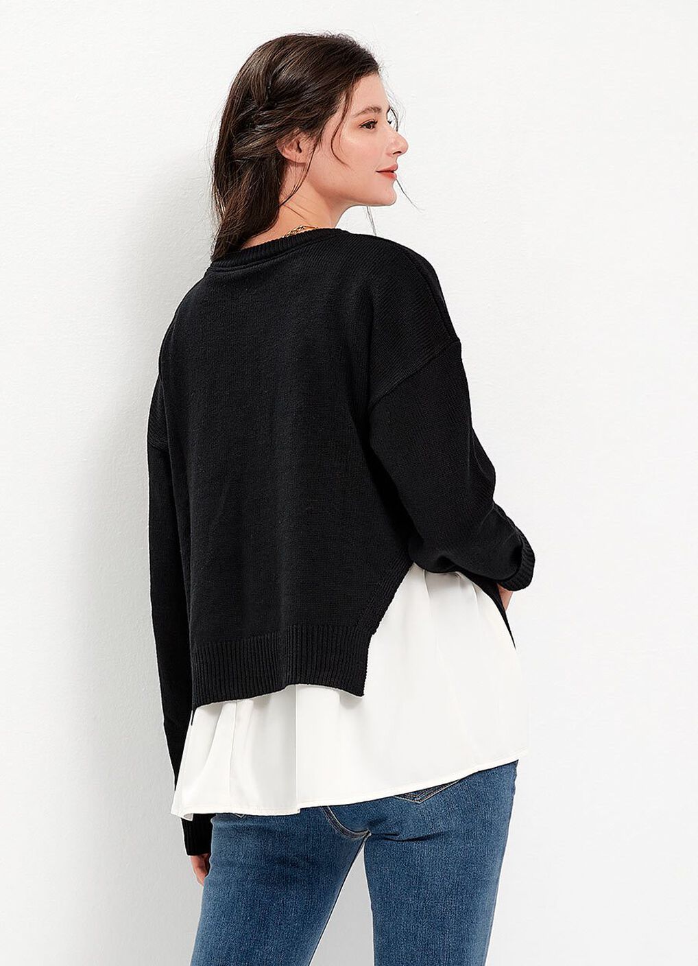 Knitted 2 in 1 Maternity & Nursing Layered Jumper, Black, hi-res image number 3