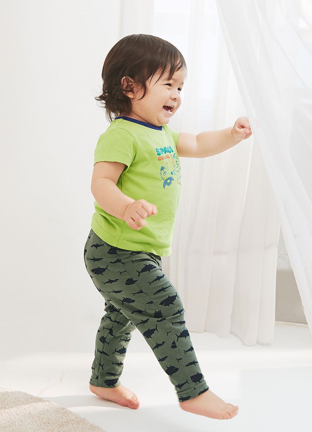 Baby Cotton Full-length Leggings, Olive, hi-res image number 2