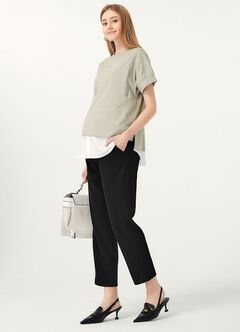Cropped Maternity Slim Pants, Black, hi-res