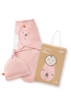 Antibacterial Newborn Cocoon Swaddle Gift Set-Sleeping Bear, Pink, hi-res