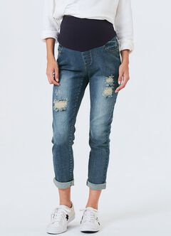 Ripped Detail Maternity Jeans, , hi-res