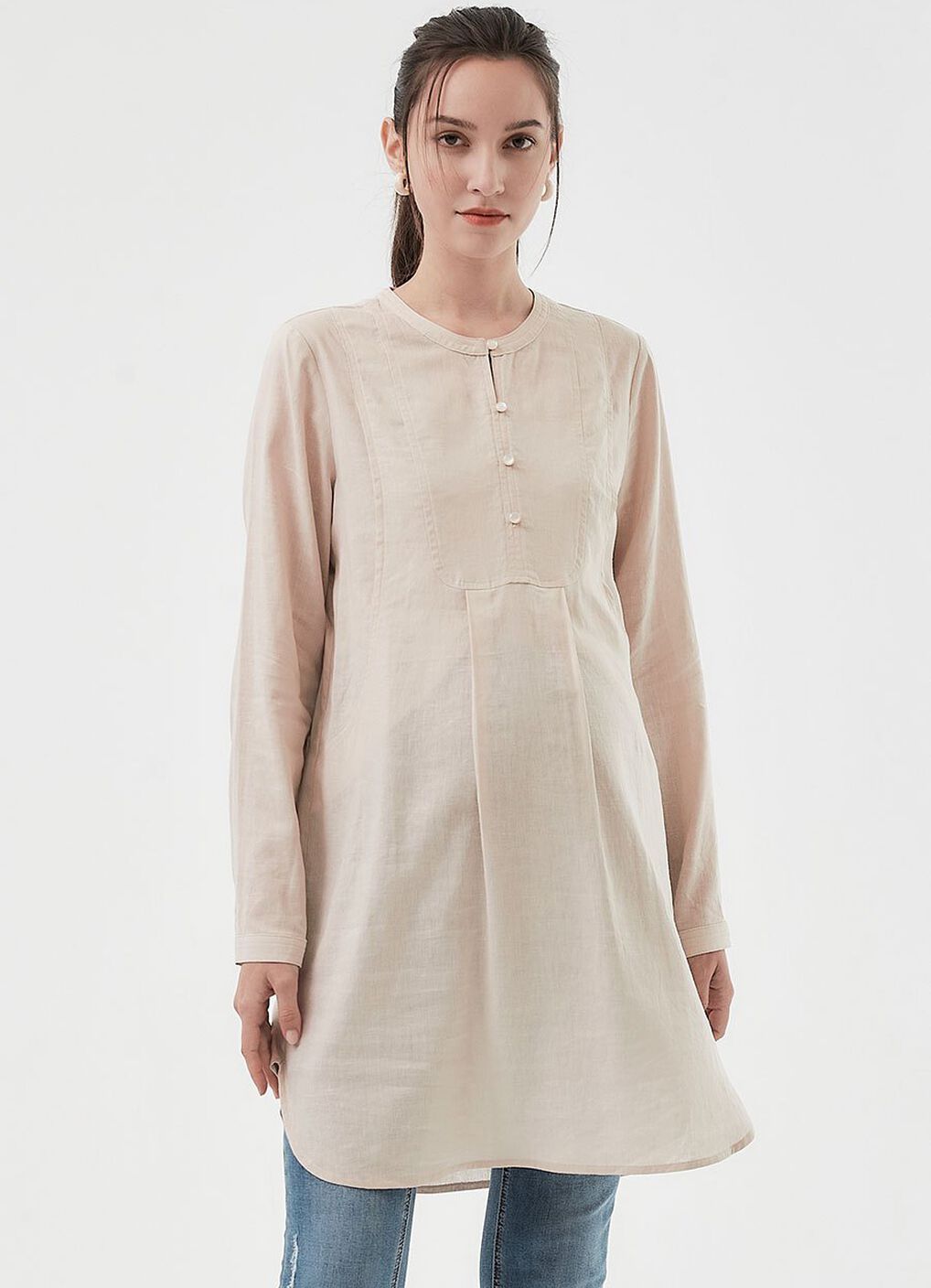 Half Button Round Neck Maternity & Nursing Long Top, , hi-res image number 0