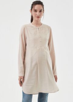 Half Button Round Neck Maternity & Nursing Long Top, , hi-res