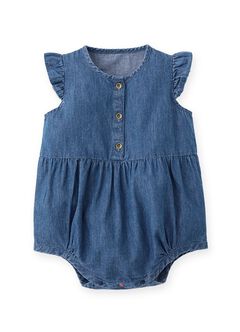 Striped Baby Ruffle Sleeve Romper, Blue, hi-res