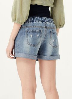 Ripped Cuffed Maternity Denim Shorts, , hi-res