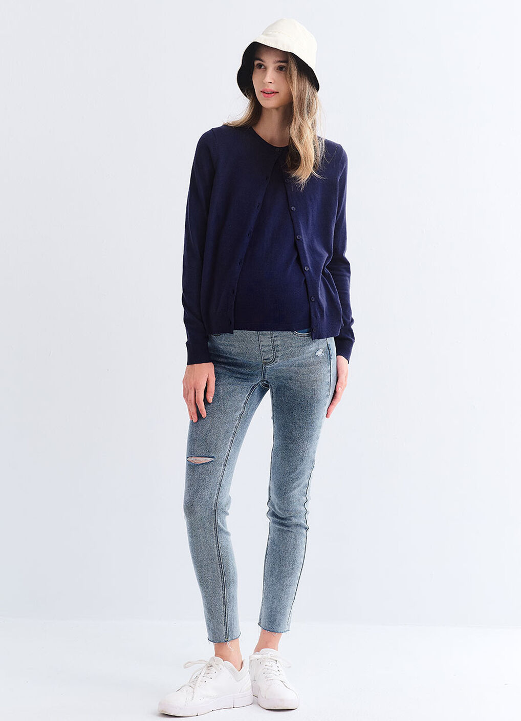 Knitted Crew Neck Maternity & Nursing Cardigan, Navy, hi-res image number 4