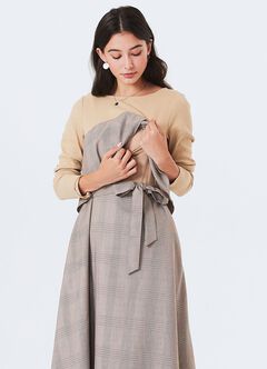Splicing Maternity & Nursing Dress, Khaki, hi-res