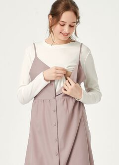 Button-Front Maternity & Nursing Dress, Mauve, hi-res