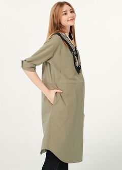 Round Neck Patchwork M&N Dress, Sage Green, hi-res