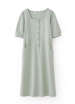 Buttoned Square Neck Maternity & Nursing Short Sleeve Dress, , hi-res