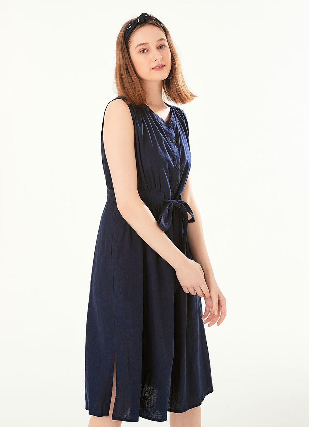 Button-through S/L Maternity & Nursing Dress, Navy, hi-res image number 0