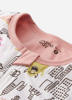 Lightweight Optimum Temp. Sleep Suit-Monster War, Pink, hi-res