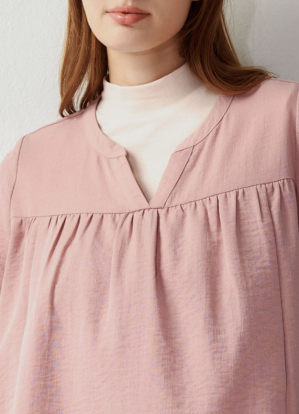 Pleated V-Neck Maternity & Nursing Top, Light Pink, hi-res image number 3
