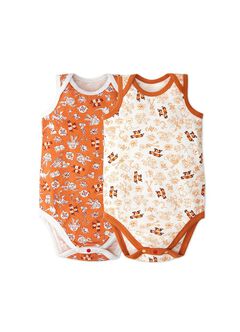 Baby Cotton Sleeveless Bodysuit 2 Pack, Orange, hi-res