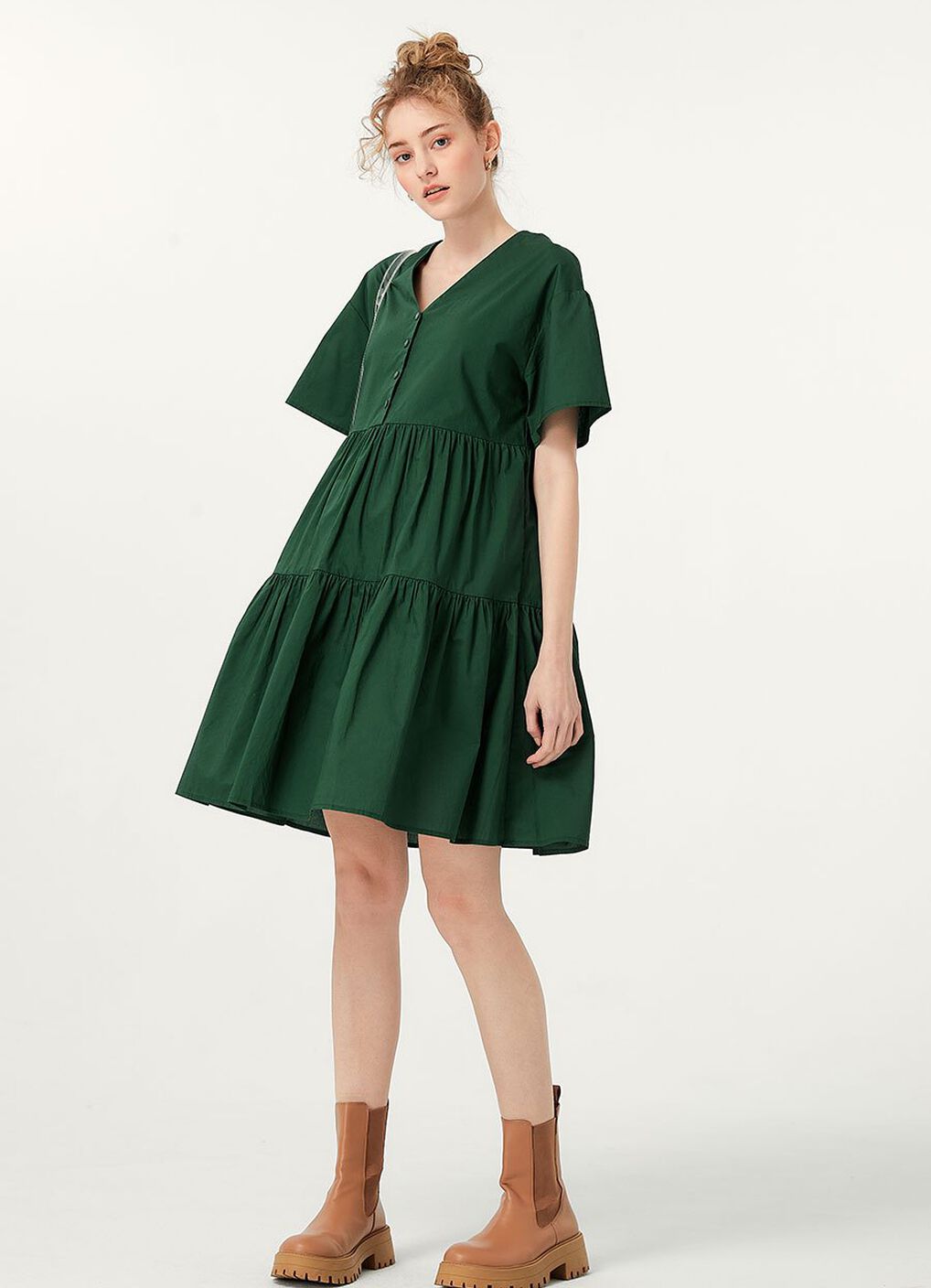 Flared Hem Cotton Maternity & Nursing Dress, Green, hi-res image number 2