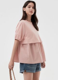 Umbrella Hem Short Sleeve Maternity & Nursing Top, Light Pink, hi-res