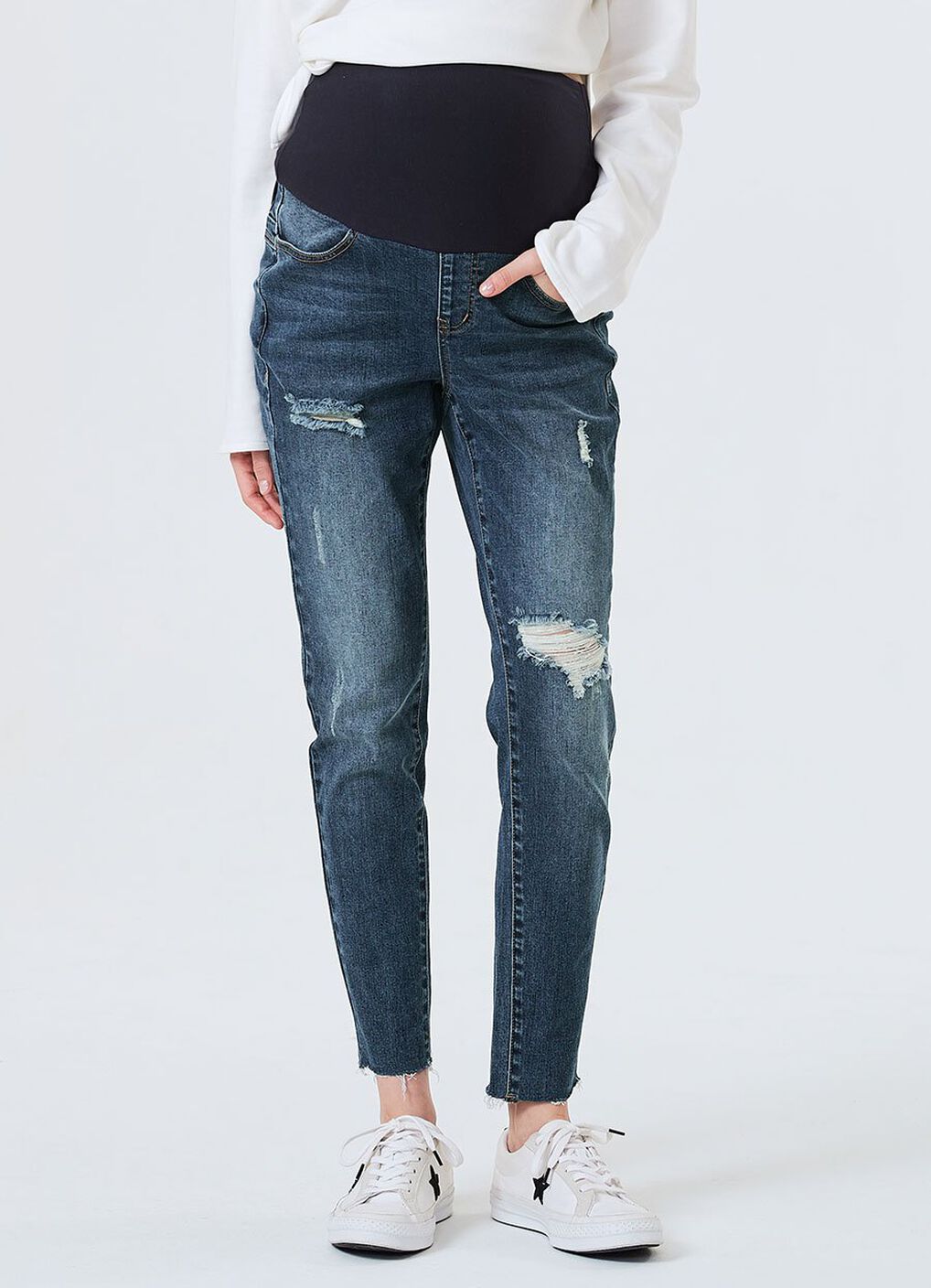 Raw Hem Ripped Maternity Skinny Jeans, , hi-res image number 1