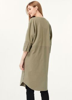 Round Neck Patchwork M&N Dress, Sage Green, hi-res