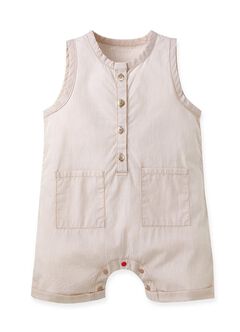 Baby S/L Patch Pocket Romper, Khaki, hi-res