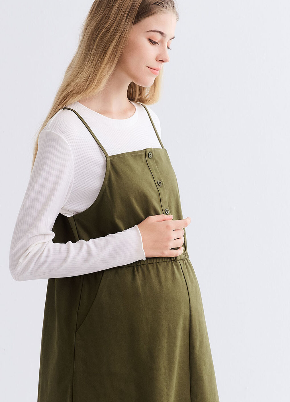 2 in 1 Maternity & Nursing Spliced Dress, Olive, hi-res image number 2