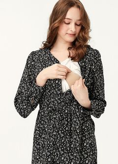 Floral Print V-Neck Maternity & Nursing Dress, , hi-res