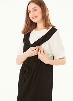2 in 1 Splicing Maternity & Nursing Dress, Black, hi-res