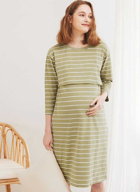 Striped Maternity & Nursing Pyjama Dress