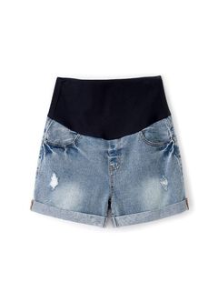 Ripped Cuffed Maternity Denim Shorts, , hi-res