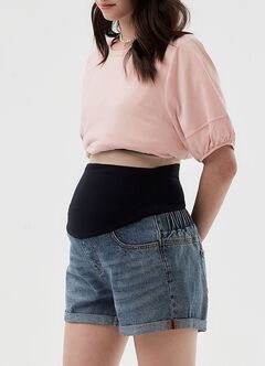 Cuffed Maternity Denim Shorts, , hi-res