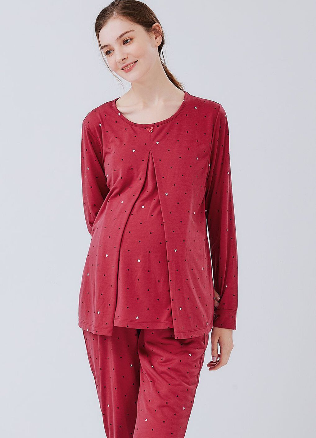 Mickey Dotty Maternity & Nursing Pyjama Set, Brick, hi-res image number 0