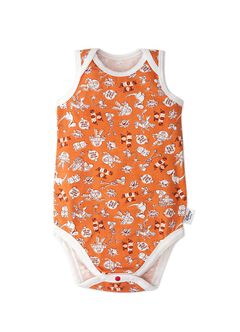 Baby Cotton Sleeveless Bodysuit 2 Pack, Orange, hi-res